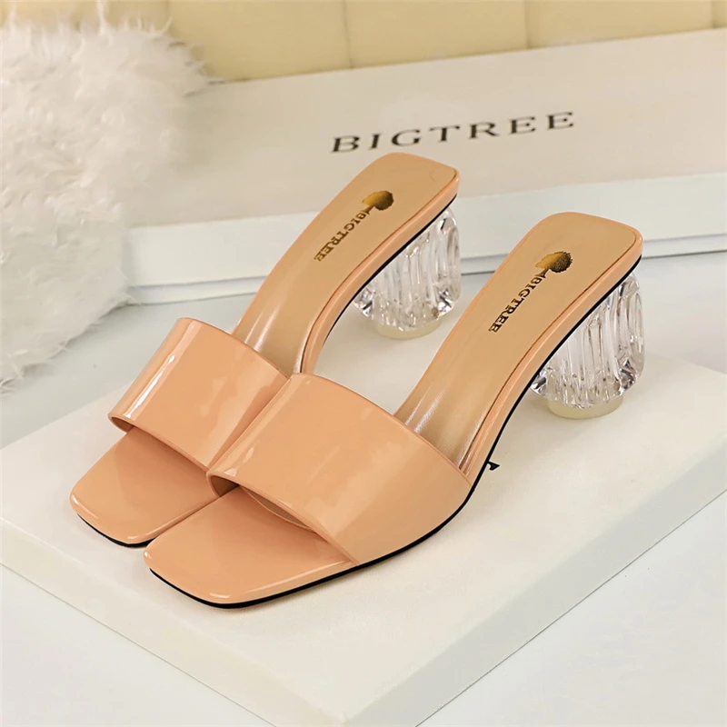 

dames slippers mules high heels block heel shoes fetish high heel slippers luxury slides woman slippers summer sandals pantufa