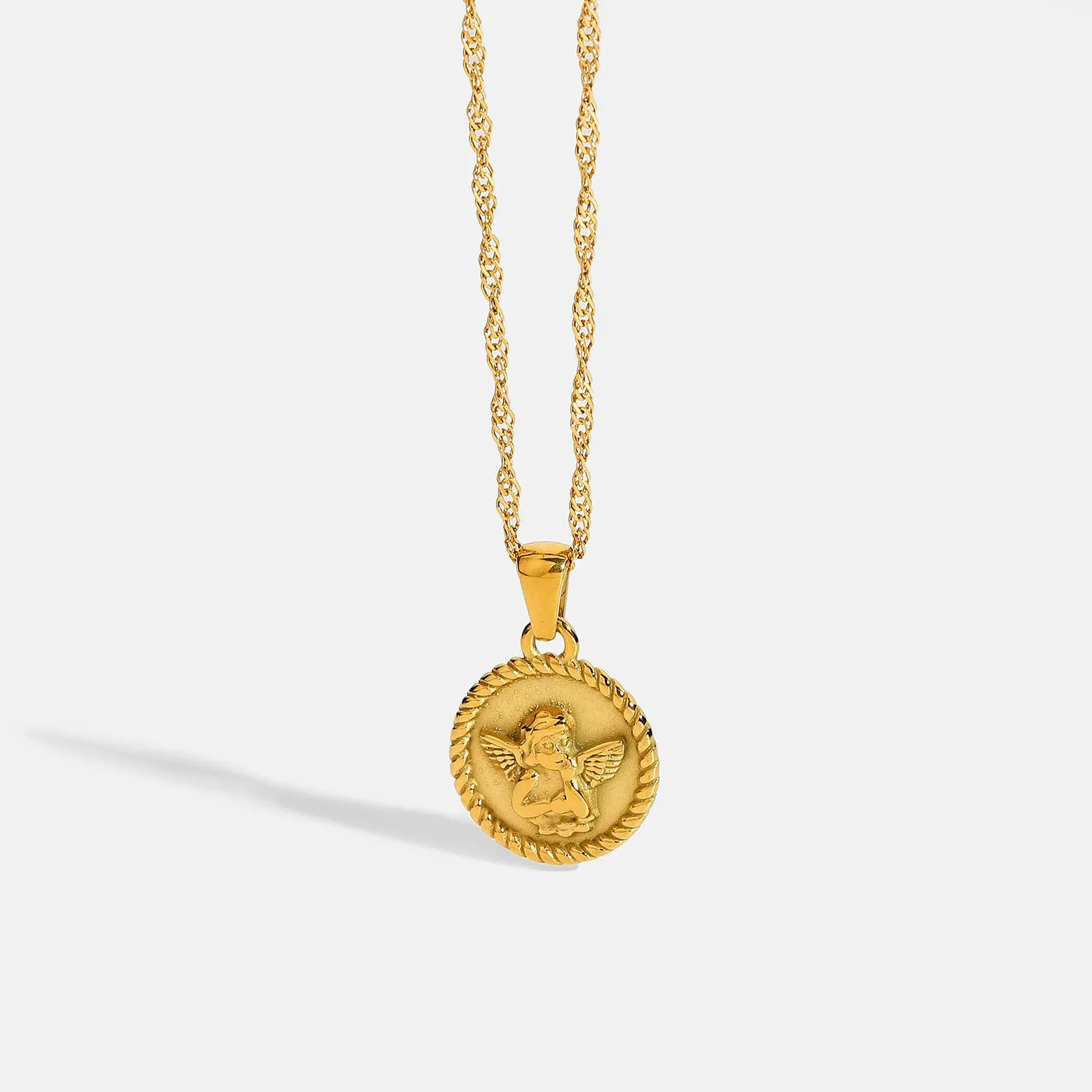 Uworld 18K Gold Plated Stainless Steel Round Angel Pendant