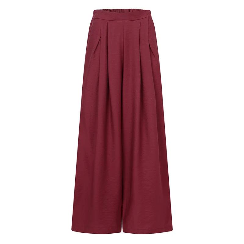 Celmia 5XL Women Fashion Office Wide Leg Pant Elastic Waist Long Pants Loose Casual Vintage Pleated Trousers Pantalon Femininas