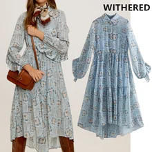 Увядшее платье в английском стиле, винтажное платье с цветочным принтом и оборками для вечеринок, Женское Платье vestidos de fiesta de noche vestidos, макси платье, блейзер