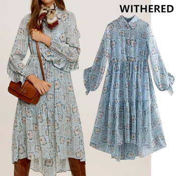 

Withered england style vintage floral printing ruffles party dress women vestidos de fiesta de noche vestidos maxi dress blazer