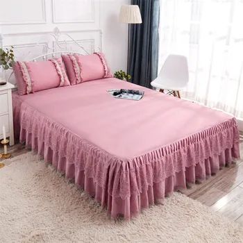 

1-3pcs Pink princess bed skirt lace girls bed sheet cover elastic bedskirt double bed single bed dust ruffle bedding pillowcase