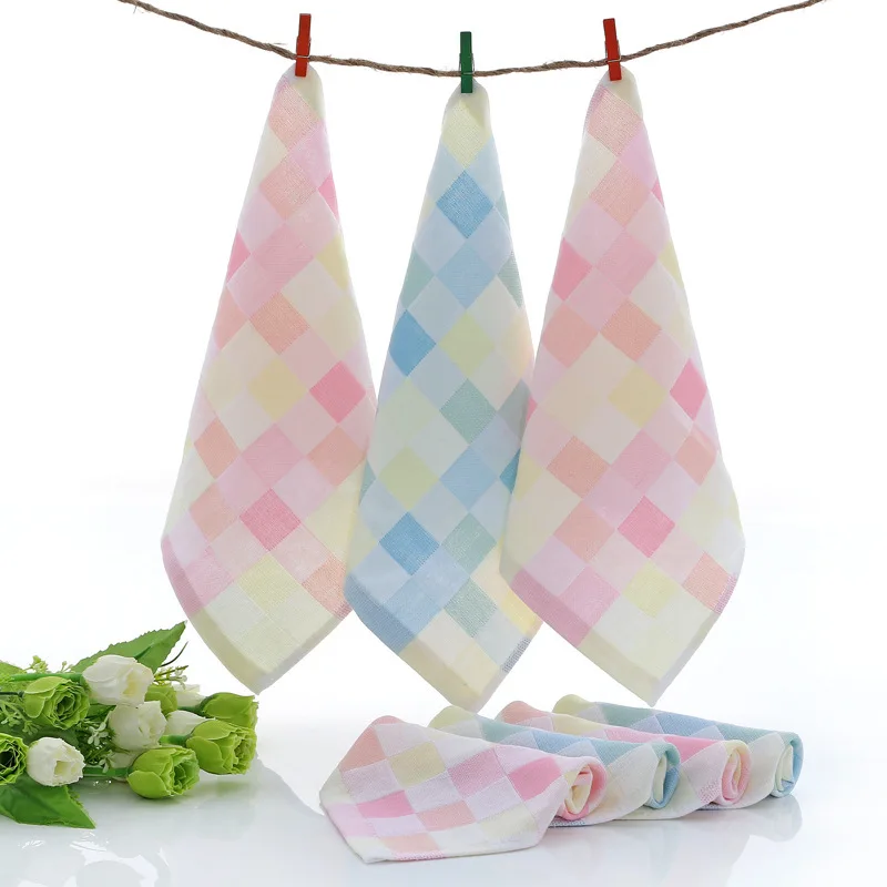 

27*27cm Useful Square Towels Cotton Gauze Plaid Towel Kids Bibs Daily Use Hand Face Towels for Kids