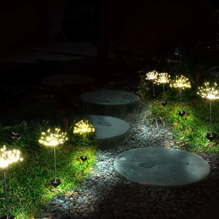 2шт 120LED Солнечный фейерверк свет атмосферостойкий декоративный для сада газон поле LE66