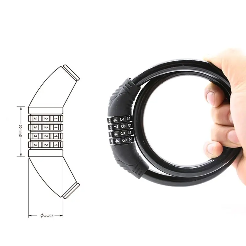 Security Bicycle Lock 4-digit Resettable Code Mountain Bike Strip Wire Cable Electric Car Locks