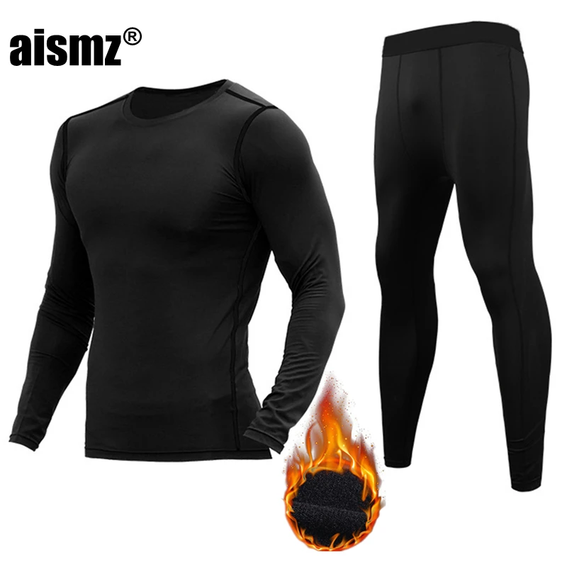 Aismz Winter Thermal Underwear Men First Layer Thermo Underwear Sets Compression Fleece Quick Drying Long Johns Men Clothing long underwear Long Johns