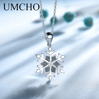 

UMCHO Real 925 Sterling Silver Necklace Snowflake Pendants & Necklace For Girl Christmas Gift Fine Jewelry