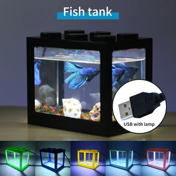 

new fish Fighting Cylinder Rumble Fish Cylinder small Aquarium Building block turtle fish tank with lamp color USB light