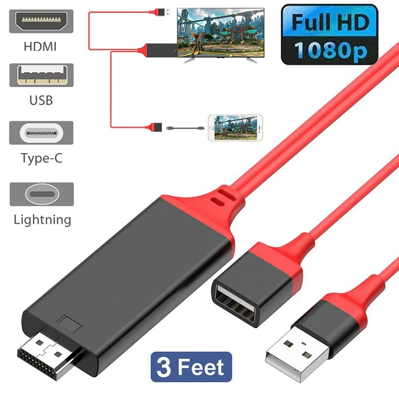 Usb Type C для Apple интерфейс к Hdmi с зарядным кабелем Samsung Galaxy S9 Plus Iphone|Кабели VGA| |