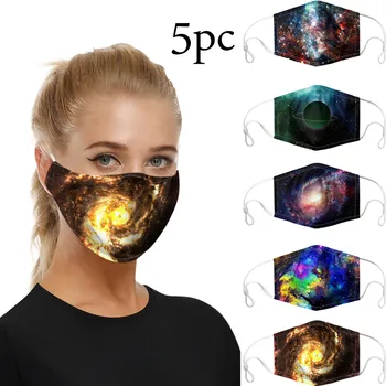 

5pcs Adult Cute Wolf Digital Printed Face Mask 2-layer Protective Dust-Proof Anti-Fog Reusable Mouth Cover With Filters Pocket