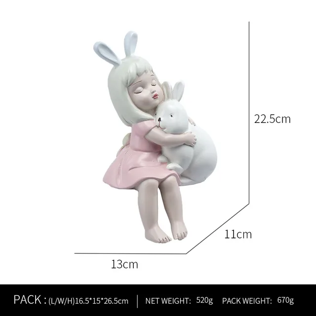 Ornaments For Home Cute Girl Rabbit Elephant Horse Statues Sculptures Figurines For Interior Room Decor Living Room Decoration Girl hugging dog D