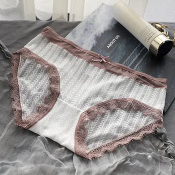 

Elegant chic soft breathable full lace briefs sexy hollow girl seamless women's panties jacquard diamond ornaments underwear