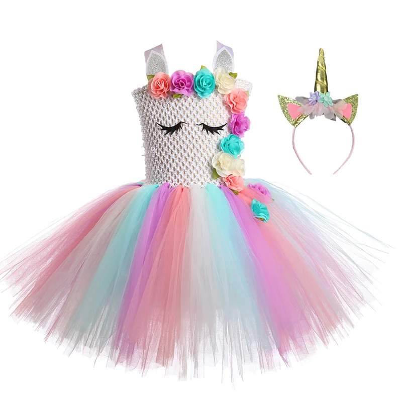 Disfraz Unicornio Niña Boda Partido,Vestido De Princesa 3-4 Años, 104 cm Vestidos  Unicornio niña Fiesta de Cosplay Mascotas Disfraces 