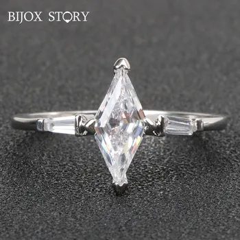 

BIJOX STORY female ring 925 sterling silver jewellery with geometric shaped 6*12mm AAA zircon rings for wedding party size 6-10