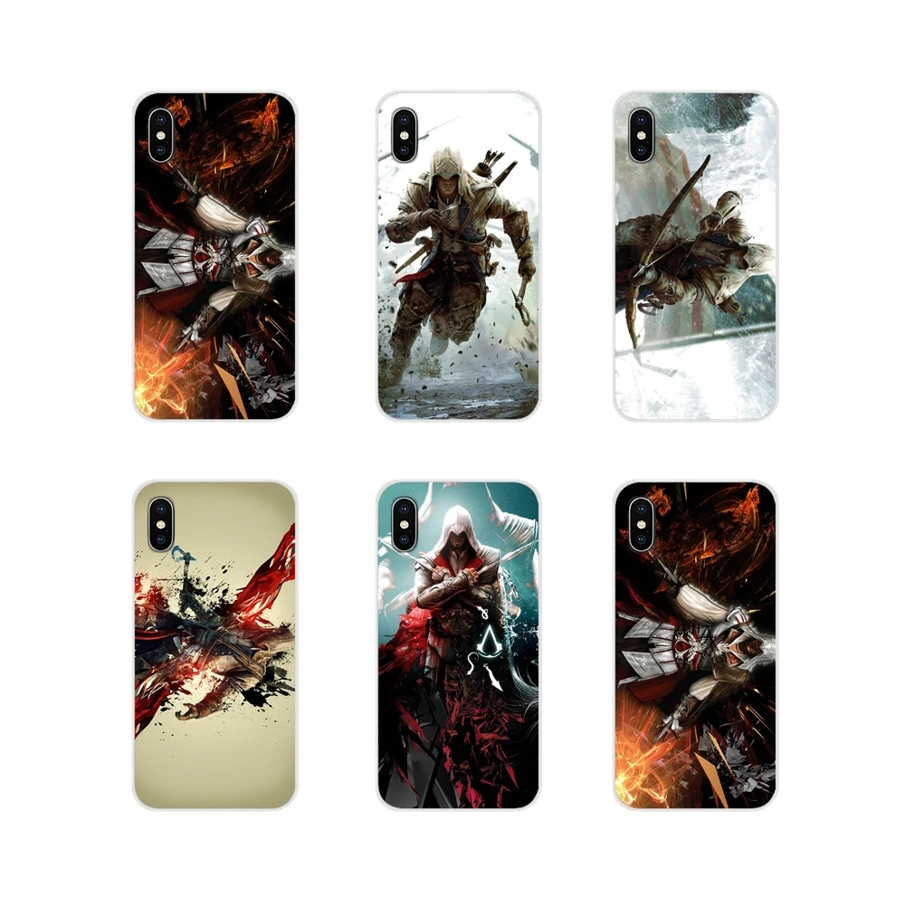 

For Apple iPhone X XR XS MAX 4 4S 5 5S 5C SE 6 6S 7 8 Plus ipod touch 5 6 Transparent Clear TPU Case assasins creed cool vintage