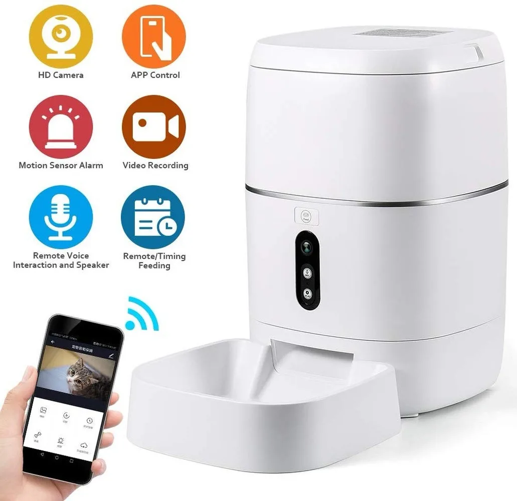 

6L Automatic Programmabled Pet Feeder for Cat Dog with APP Control Camera Motion Sensor Alarm Live Video and Audio Communication