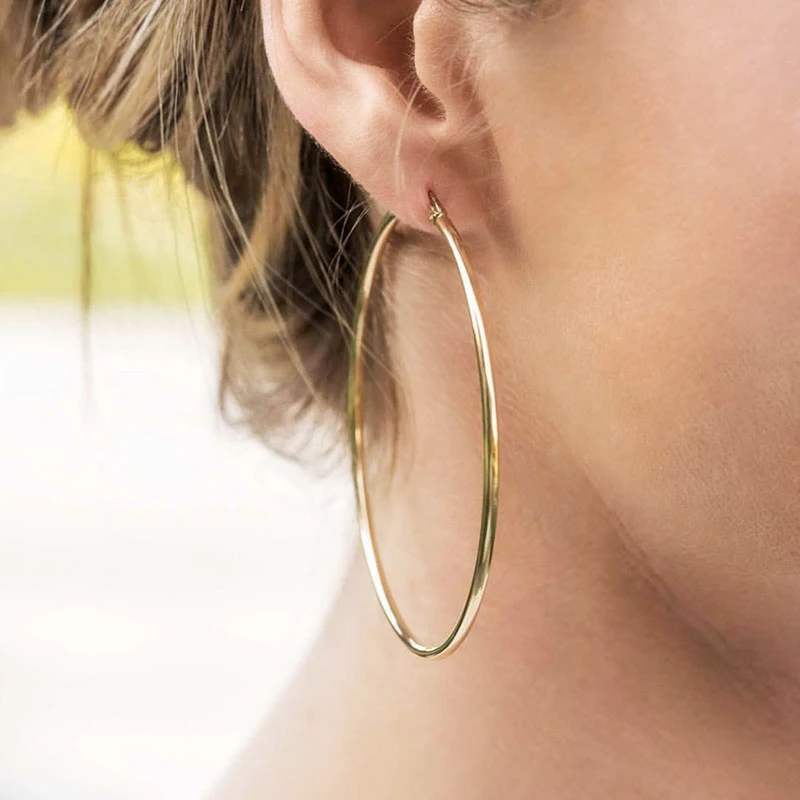 Pendientes de aro grandes y lisos para mujer, aretes de bucle redondo