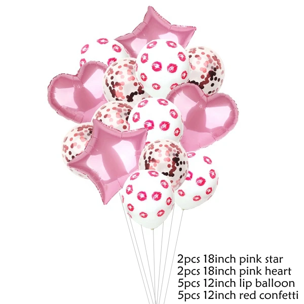 14PCS Lip Pink Set 1 комплект DIY мульти Любовь Сердце латексные алюминиевой фольги шары на день святого валентина предложение Свадьба украшения поставки - Цвет: 14PCS Lip Pink Set