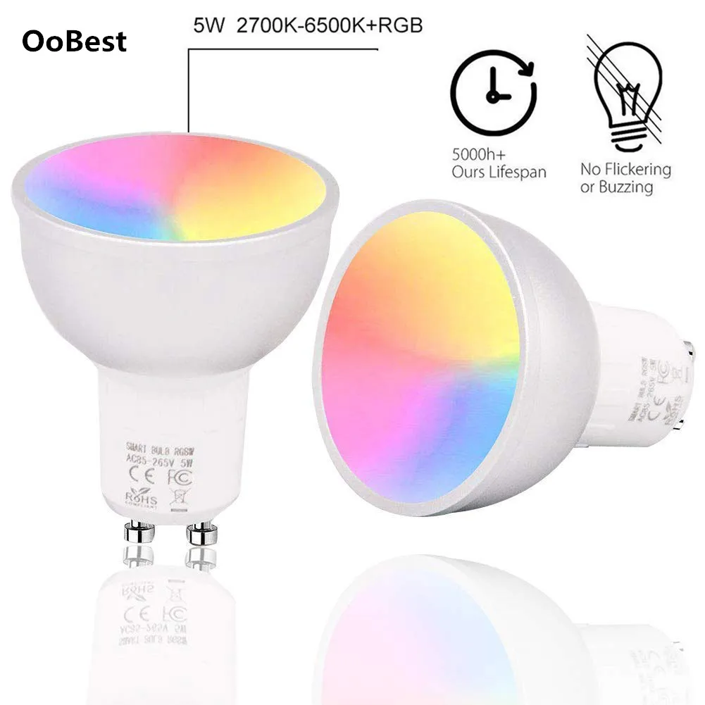 

GU10 WiFi Smart LED Light Bulbs 5W/6W RGBW Dimmable Light Lampada bombilla inteligente App Control Work with Alexa/Google/IFTTT