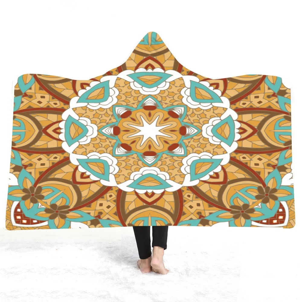3D роскошное Boho одеяло с капюшоном супер мягкий шарф надеваемое покрывало геометрические узоры печати зима открытый гостиной диван крышка