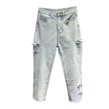 

Boyfriend Jeans Women High Waist Harem Jeans Woman BF Style Casual Ripped Hole Washed Loose Denim Pants r713