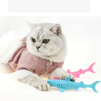 

Shark Cat Toy Cat Bite Catnip Toy Cat Fish Shape Toothbrush With Catnip Pet Eco-Friendly Silicone Molar Stick Teeth Toothbrush
