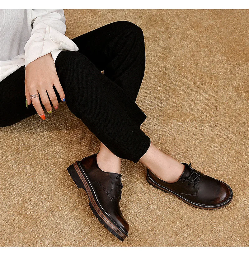 British Style Women Flats Platform Oxfords Vintage Lace Up Ladies Girls Brogues Shoes Black Brown College Oxford Shoes For Woman (9)
