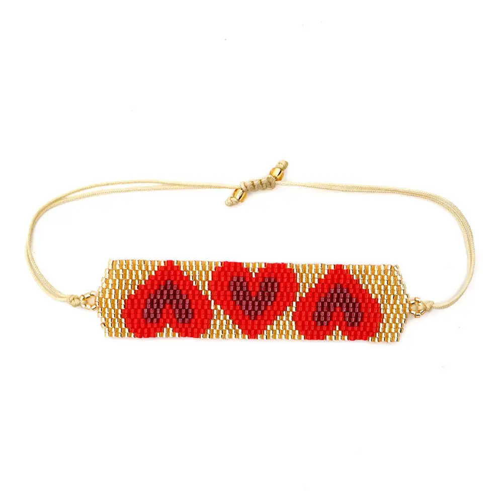 Boho MIYUKI браслет с сердцем 3 звезды Pulseras Mujer браслеты красные хрустальные ювелирные изделия для женщин кисточкой ручной работы Тканые повязки
