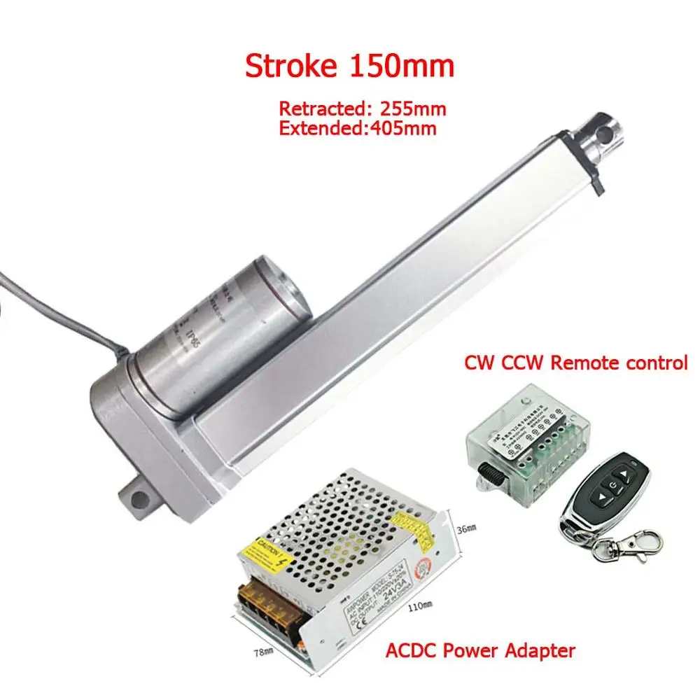 

150mm Linear Actuator Max 2000N IP65 With Power Adapter And Remote Control Linear Drive Electric Motor Linear Motor Controller