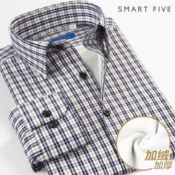 

Smartfive Keep Warm Plus Velvet Thicken Shirt Winter Middle Age Male Business Leisure Long Sleeve Grid Shirt Slim Fit