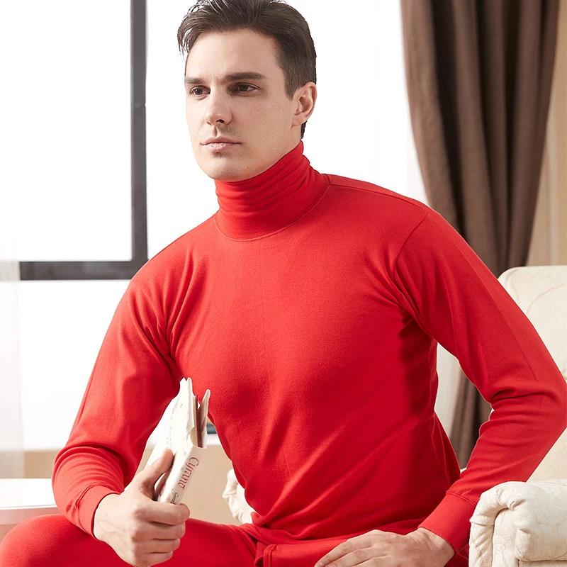 

Thermal underwear men plus velvet thicken red long Johns turtleneck underwear suits shirt + pants 2 pieces set