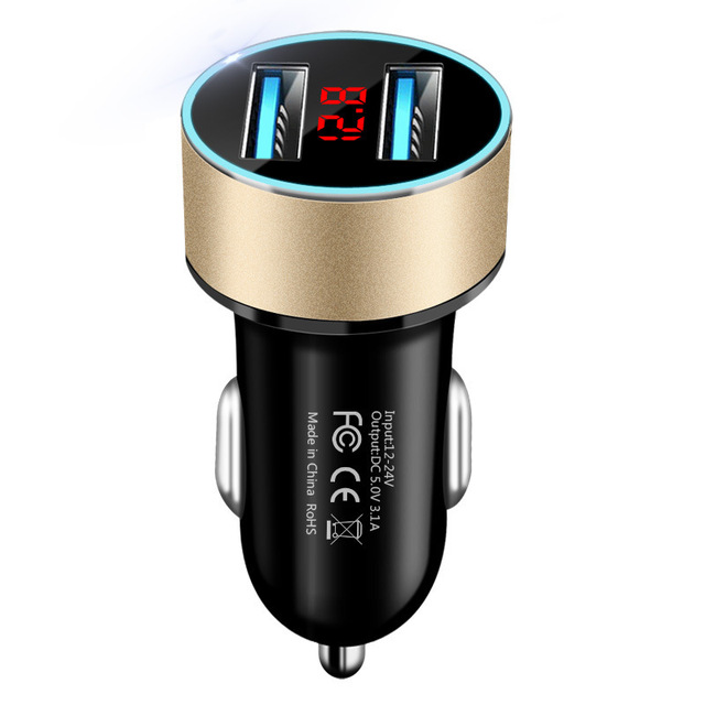 Car Charger For Cigarette Lighter USB Charger Voltage Display Adapter Fast Charging For iPhone Samsung Huawei Xiaomi OPPO