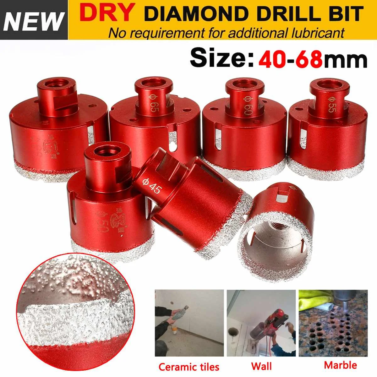1pc Dry Diamond Drill Core Bits Drilling Hole Saw for Tile Marble Granite Stone