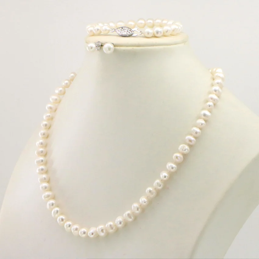 WUBIANLU 4 colors 7-8mm Pink Pearl Necklace Bracelet Earring Sets Women Jewelry Making Design Fashion Style Girl Gift Wholesale (3)