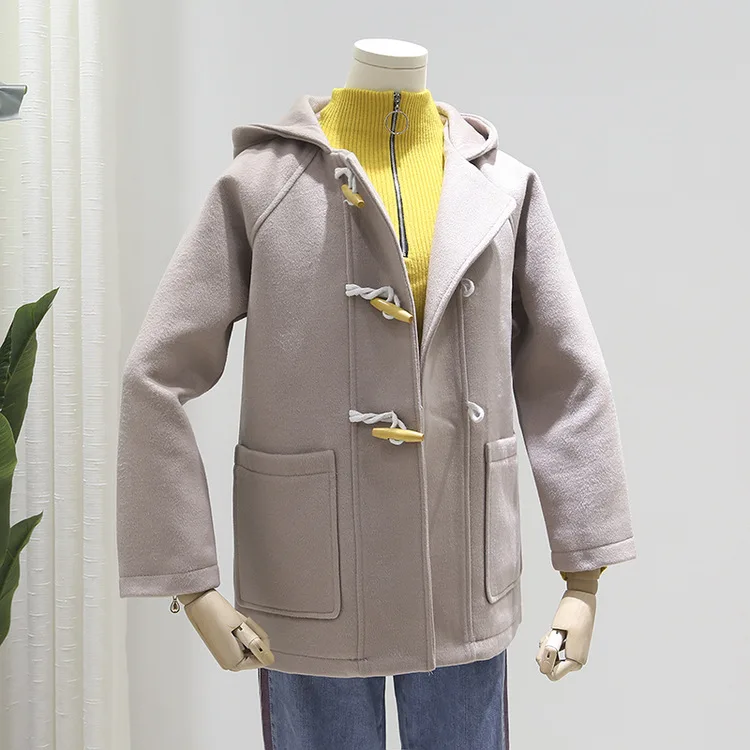 

Autumn And Winter New Style Short-height Woolen Jacket Women's Hooded College Style Toggle Overcoat Solid Color Coat Fashion S25