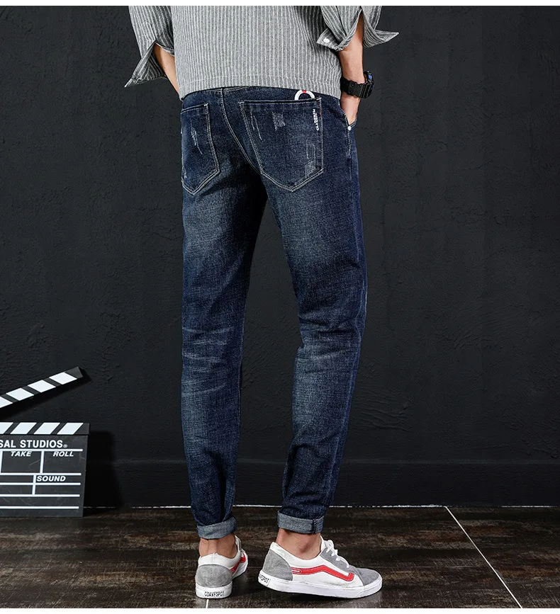 Осень стиль Мужские джинсы корейский стиль тренд Slim Fit Мужские брюки молодежные модные повседневные Эластичные Обтягивающие Брюки