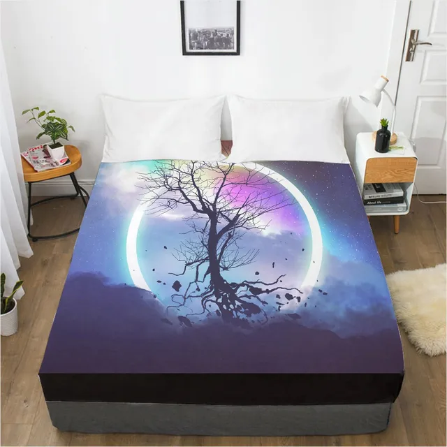 Sábana bajera de lujo 3D 160x20/150x200, Sábana de cama con banda elástica,  Funda de colchón, ropa de cama, ropa de cama, paisaje nocturno - AliExpress