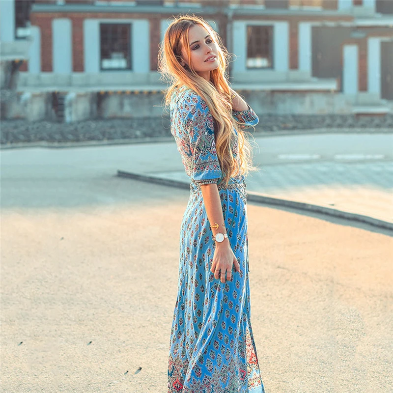 Макси Платья женские вечерние ночное винтажное платье длинное Boho Женская летняя