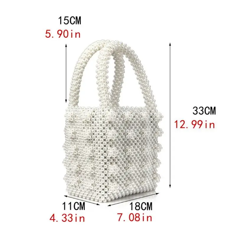 

Women Beaded Handbag Imitation Pearl Top Handle Bag Tote Evening Bags for Wedding Party Prom M5TE