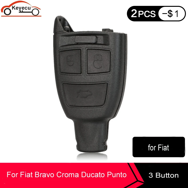 KEYECU Replacement Smart Remote Key Shell Case Fob 3 Button for Fiat