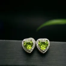 Очаровательные серьги-гвоздики зеленого перидота, серебряные серьги, подарок на день рождения, украшение из натурального камня, серьги в форме сердца