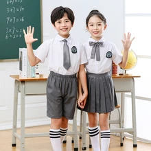 Uniformes da escola do estudante primário para crianças meninos meninas define camisa saias calças shorts gravata meias preto cinza marinha jk estilo