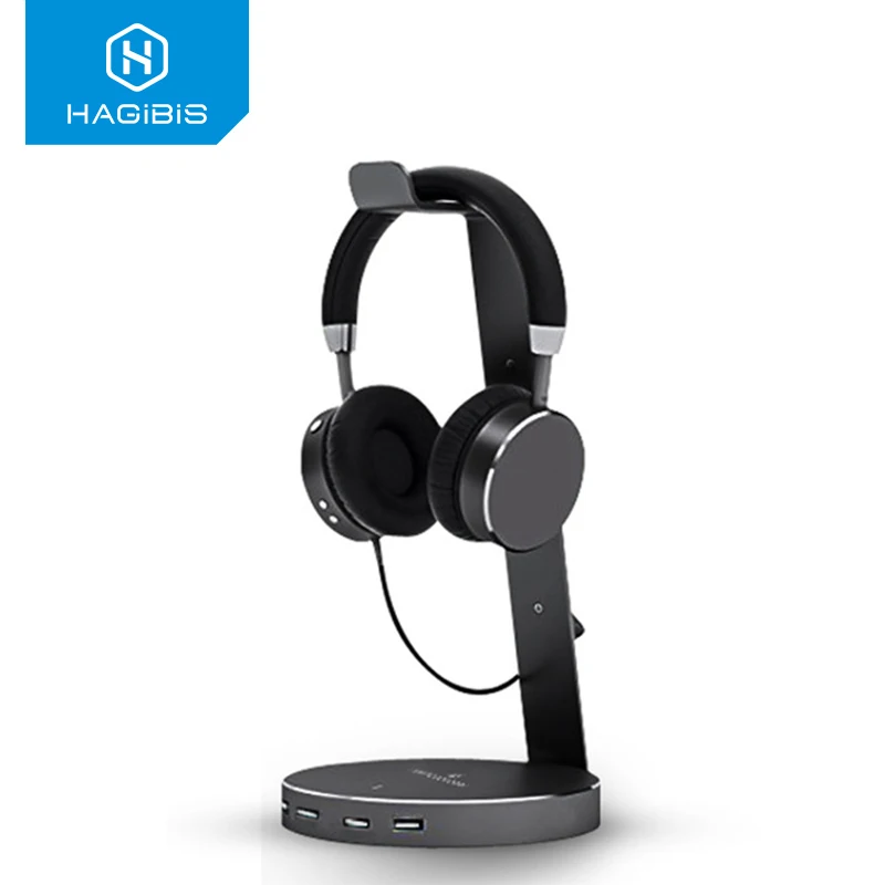 Hagibis USB 3 0 Earphone Hanger Headset Headphone Stand Holder With 4 Ports of 3 0 Usb Hub Display for Headphones Cable Storage
