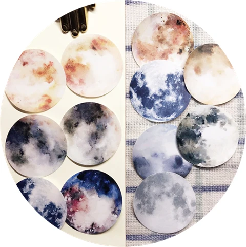 12Pcs Vintage Round Moon Planet Sticker DIY Craft Scrapbooking Album Junk Journal Planner Decor Stickers