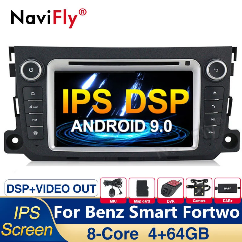 8Core ips DSP 4G 2din Android 9,0 автомобильный dvd-радиоплеер gps навигация для Mercedes Benz Smart Fortwo 2012 2013 JBL gps