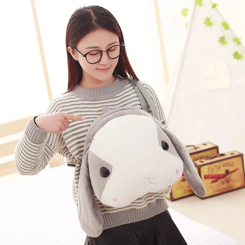 

New Style Lop Large Rabbit Head Plush Toy Rabbit Backpack Cross-body Shoulder Dual Purpose Doll