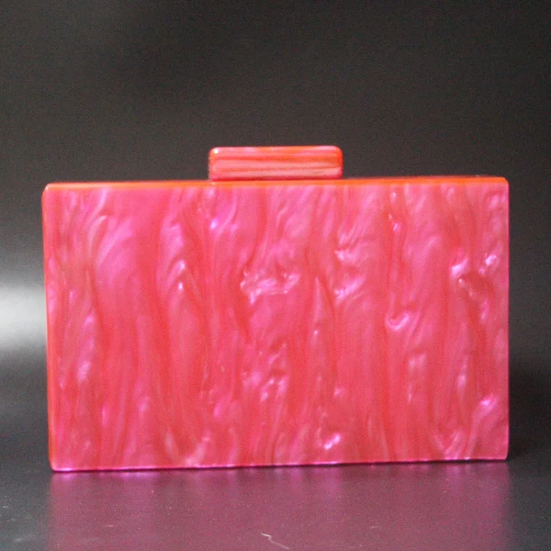 Rose Red handmade acrylic clutch bag for lady evening party glitter acrylic evening clutch bags with resin chain female handbag