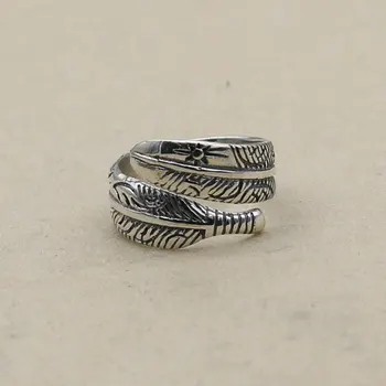 

Tibetan S925 Sterling Silver Ring Handmade Thai Silver Jewelry Feathers Retro Couple Rings