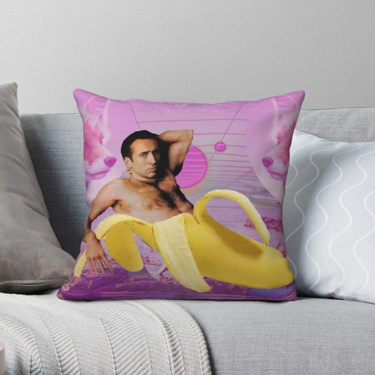 

Nicholas Cage Banana Vaporwave Square Pillowcase Polyester Velvet Linen Printed Zip Decorative Sofa Seater Cushion Cover 45x45