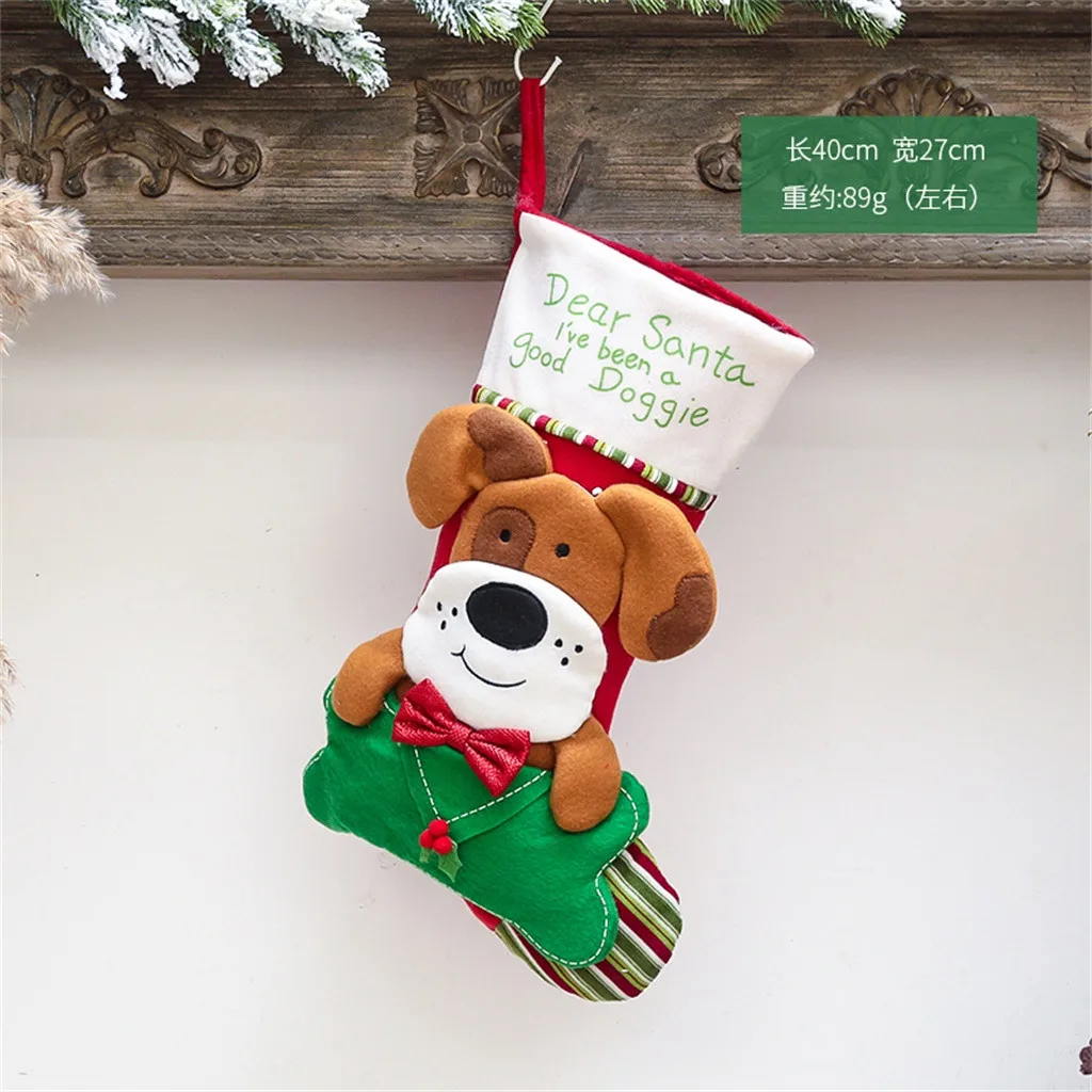 Рождественский подарок, носки с орнаментом, Носки с рисунком кота, детский подарок, рождественский мешок, большие носки, Новогодний носок для конфет